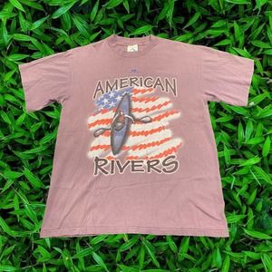 90s American Rivers White Water Rafting USA 100% Cotton Graphic Tee Size Large